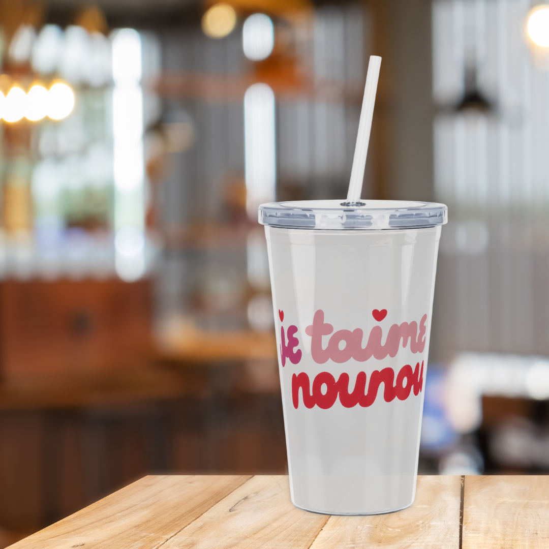 Je Taime Nounou Tumbler with Straw